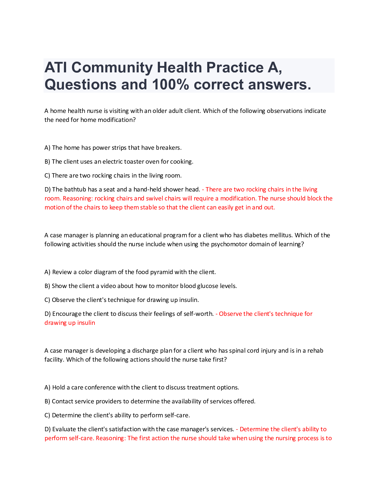 ati leadership and community health pre assignment quiz